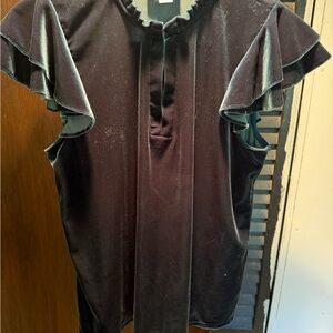 CeCe Black Velvet Ruffle Sleeve Blouse
